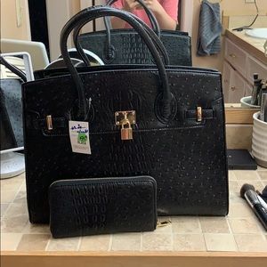 Faux Black Alligator Leather Purse and Wallet